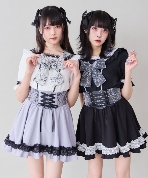 DimMoire 十字フリルブラウス 十字架クモレースセーラーフリルブラウス – レディース