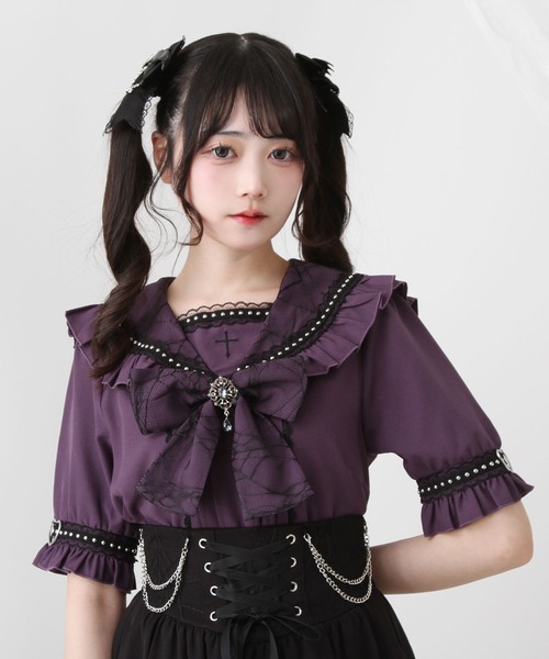 DearMyLove ブラウス シャツ 十字架クモレースセーラーフリル