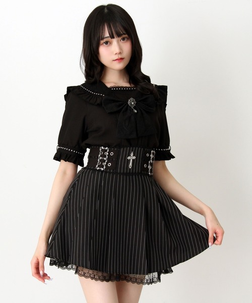 DearMyLove ブラウス シャツ 夏 半袖 十字架クモレースセーラーフリル