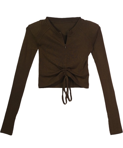 AsheKsha tシャツ 2way ハーフジップギャザートップス レディース