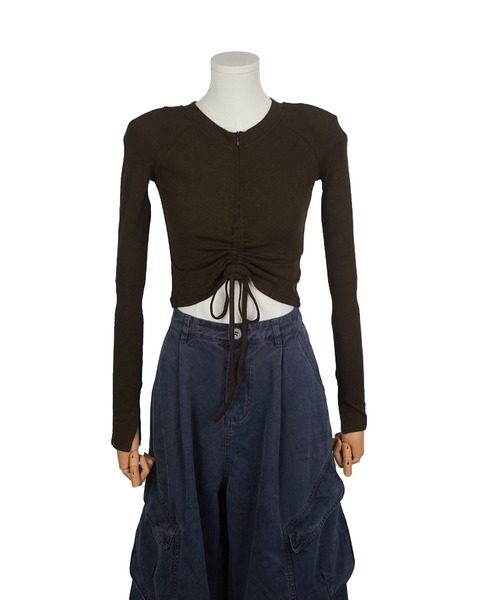 AsheKsha tシャツ 2way ハーフジップギャザートップス レディース