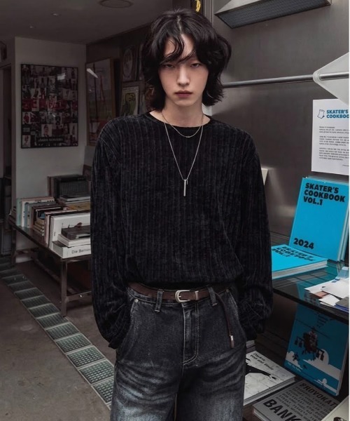 NOWLE（ノウル） tシャツ 「NOWLE」ベルベット ラウンドネック ロング