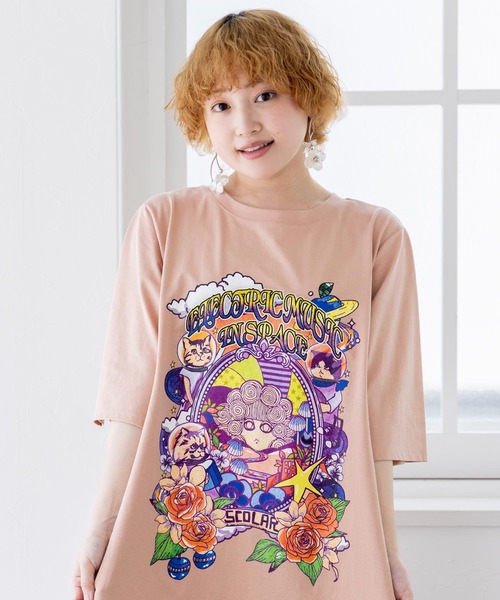 スペイン★Sfera★最強の一枚 カラフルミラー映え 綿ワンピ ScoLar ワンピース 152632：宇宙ネコとスカラーちゃん 小花柄