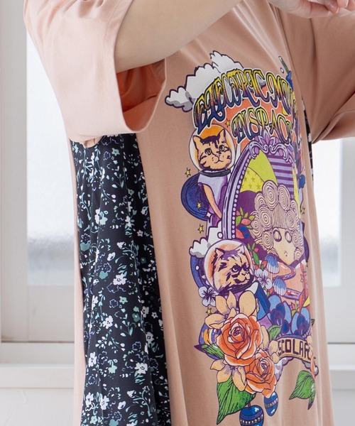 スカラー　152632：宇宙ネコとスカラーちゃん 小花柄切替ワンピース ScoLar ワンピース 152632：宇宙ネコとスカラーちゃん 小花柄