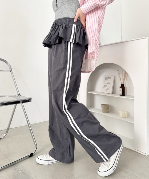 SOLLON.（ソルロン） ワイドパンツ パンツ ウエストフリルサイドライン
