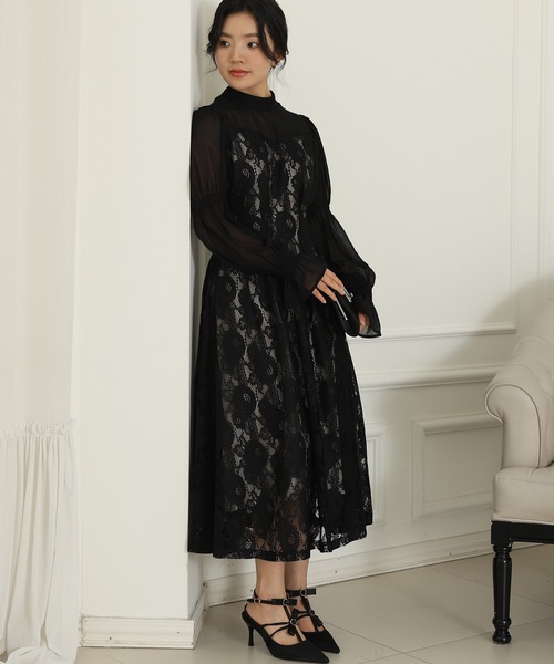 華やかな花柄ドレス♡黒のレースがシックで上品 Lace Ladies（レースレディース） ドレス チョーカーネック 花柄