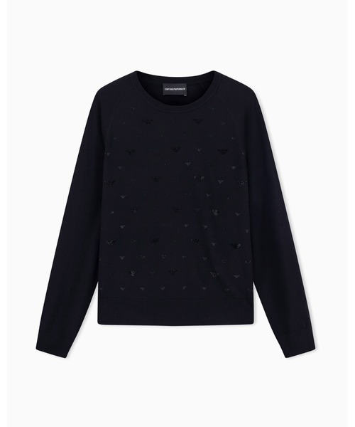 エンポリオアルマーニ　ロゴ　クルーネック　ウール　ニット　セーター　メンズ　黒 EMPORIO ARMANI セーター ニット 「エンポリオ アルマーニ」セーター