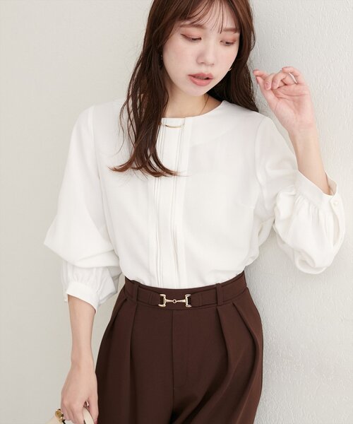 natural couture ブラウス シャツ ゴールドバー付き袖くしゅ2WAY