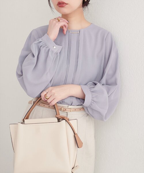natural couture ブラウス シャツ ゴールドバー付き袖くしゅ2WAY