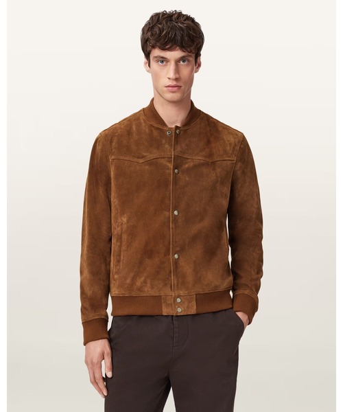 90s スエードレザー MA1 ボンバージャケット ボックスシルエット フェード ALLSAINTS（オールセインツ） ma1 ma-1 STAFFORD LEATHER BOMBER