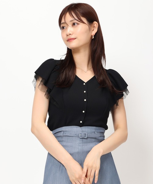 「MISCH MASCH」 半袖ニット フリ- ライトグレー レディース_画像5