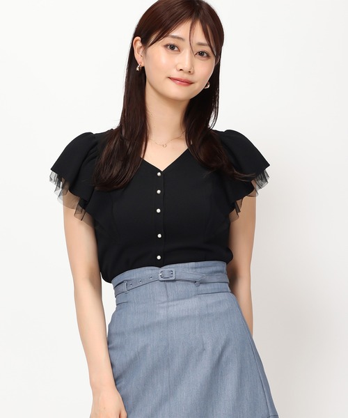 「MISCH MASCH」 半袖ニット フリ- ライトグレー レディース_画像7