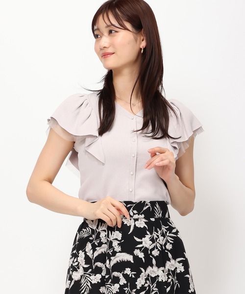 「MISCH MASCH」 半袖ニット フリ- ライトグレー レディース_画像8