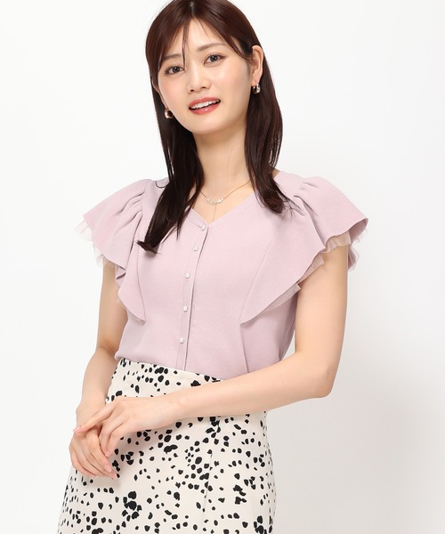 「MISCH MASCH」 半袖ニット フリ- ライトグレー レディース_画像9