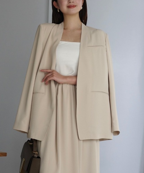 anuans（アニュアンス） ノーカラージャケット F ベージュ レディース