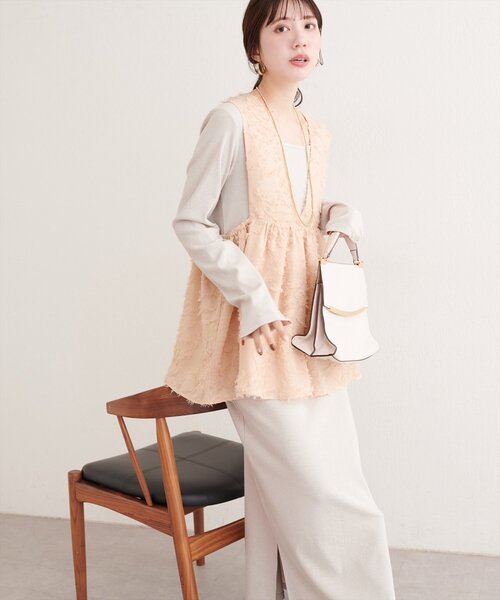 【未使用】立体花モチーフワンピース＆ベスト セット ナチュラル系品梱包方法選択可 natural couture ワンピース お花ジャガードベスト×ラメワンピース