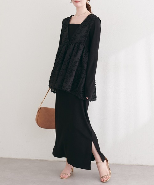 natural couture ワンピース お花ジャガードベスト×ラメワンピース