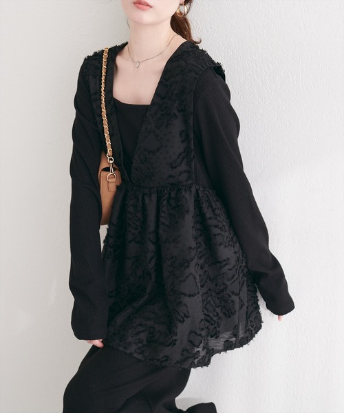 natural couture ワンピース お花ジャガードベスト×ラメワンピース
