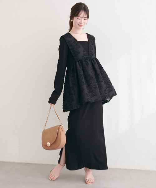 natural couture ワンピース お花ジャガードベスト×ラメワンピース