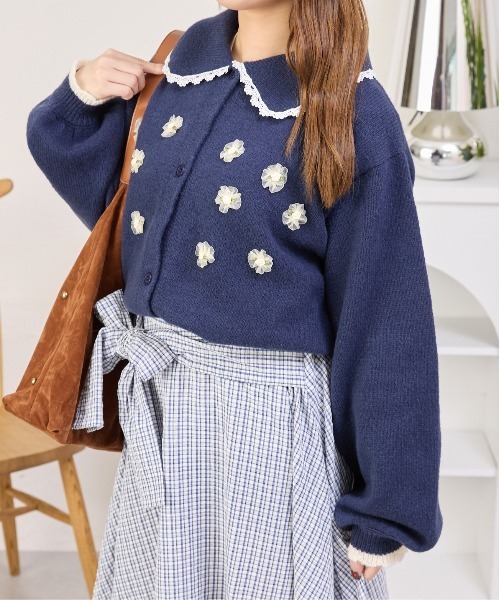 ブルーガール　フラワーモチーフカーディガン kutir（クティール） カーディガン フラワーモチーフカーディガン