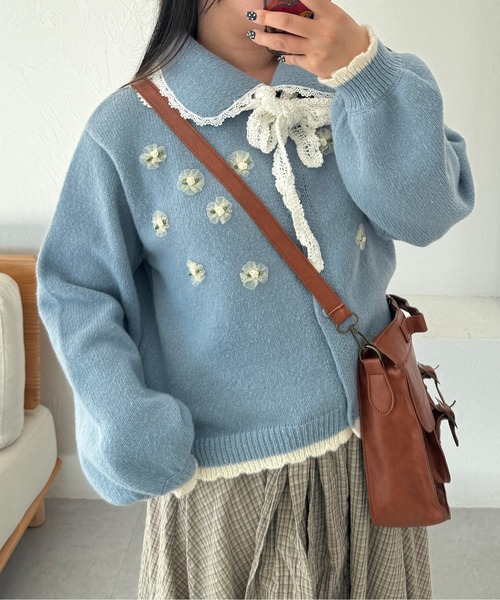 ブルーガール　フラワーモチーフカーディガン kutir（クティール） カーディガン フラワーモチーフカーディガン