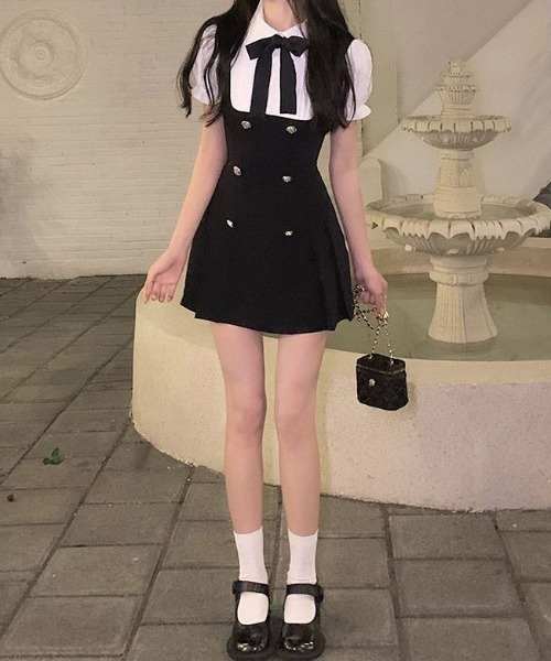ワンピース リボン付き パフスリーブ フェイクレイヤードワンピース | lulufa | 05