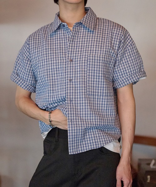 シャツ Cropped Seersucker check Shirt / クロップドシアサッカー