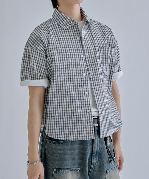 シャツ Cropped Seersucker check Shirt / クロップドシアサッカー
