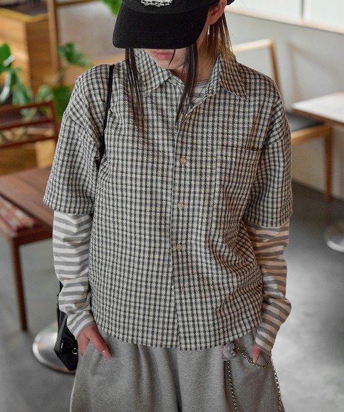 シャツ Cropped Seersucker check Shirt / クロップドシアサッカー