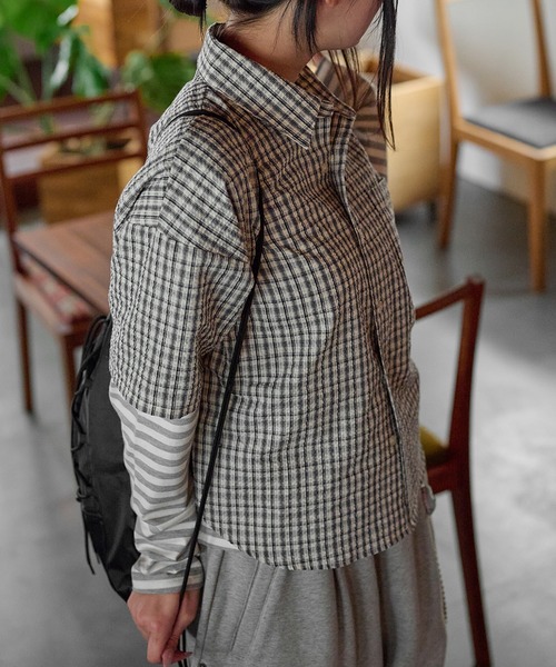シャツ Cropped Seersucker check Shirt / クロップドシアサッカー
