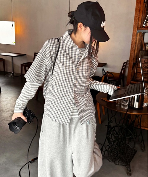 シャツ Cropped Seersucker check Shirt / クロップドシアサッカー