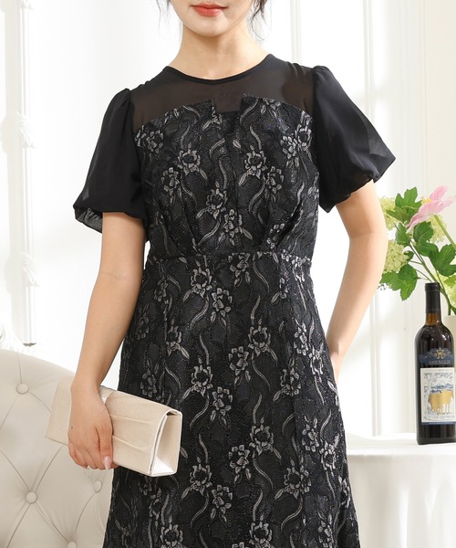 「Lace Ladies」 半袖ワンピース S ブルーグレー レディース_画像2