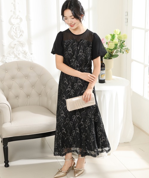 「Lace Ladies」 半袖ワンピース S ブルーグレー レディース_画像3