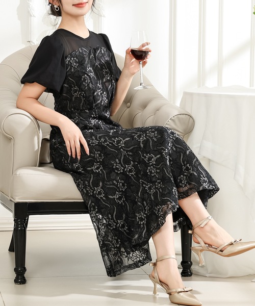 「Lace Ladies」 半袖ワンピース S ブルーグレー レディース_画像4