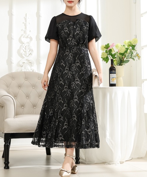 「Lace Ladies」 半袖ワンピース S ブルーグレー レディース_画像5