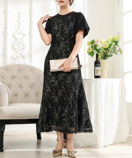「Lace Ladies」 半袖ワンピース S ブルーグレー レディース_画像6