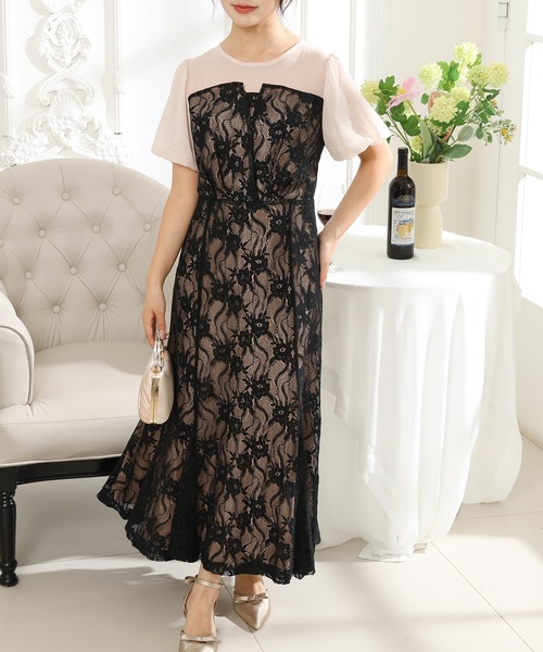 「Lace Ladies」 半袖ワンピース S ブルーグレー レディース_画像7