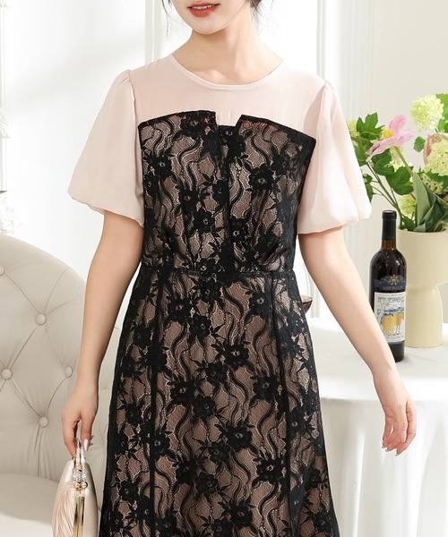「Lace Ladies」 半袖ワンピース S ブルーグレー レディース_画像8