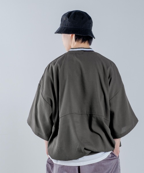 「improves」 「HALHAM」半袖シャツ MEDIUM チャコール メンズ_画像4