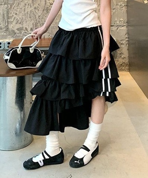 SHEENA（シーナ） スカート サイドラインアシンメトリーティアード