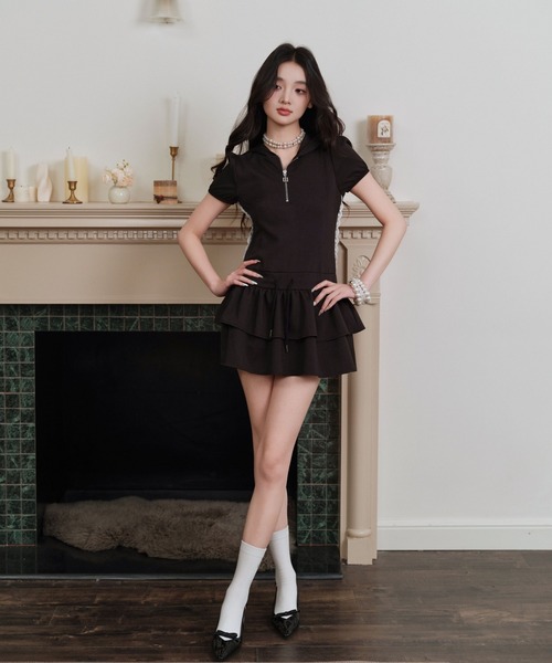 ANDWANG ワンピース 半袖 Double frill mini dress : ZOZOTOWN Yahoo