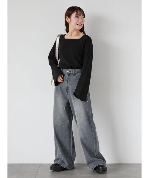 「ehka sopo」 デニムパンツ F ネイビー レディース_画像6