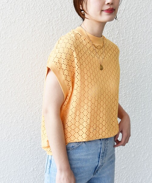 tシャツ 「WEB限定」「手洗い可能」アイレット クルーネック プルオーバー レディースの画像