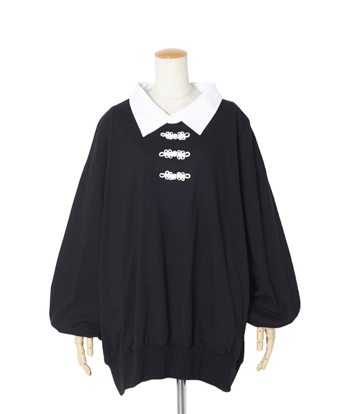 tシャツ チャイナボタンシャツ襟カットソー -オーバーサイズ- レディース メンズ