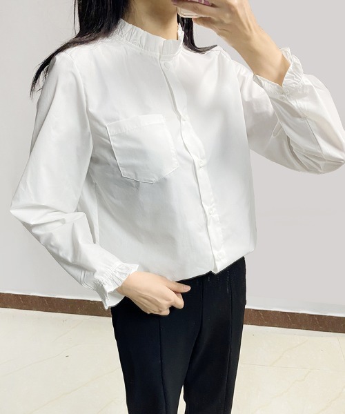 GUCCI　レデイースフリル付きホワイトシャツ　サイズ　40 p13110440-a.jpg