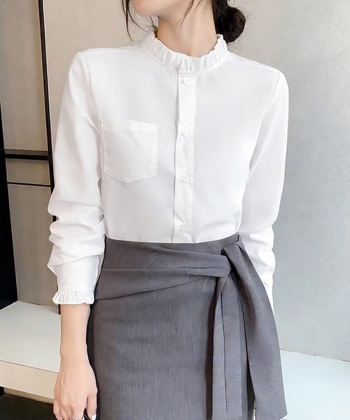 ブラウス シャツ フリルネックシャツ レディース : ZOZOTOWN Yahoo!店