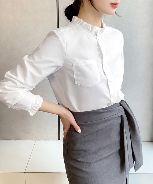 ブラウス シャツ フリルネックシャツ レディース : ZOZOTOWN Yahoo!店