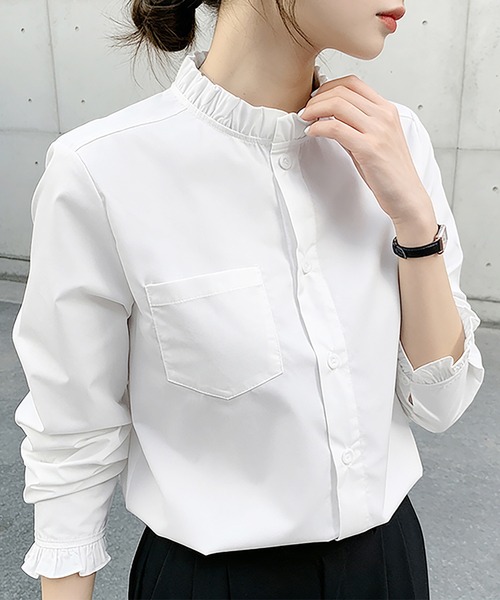 ブラウス シャツ フリルネックシャツ レディース : ZOZOTOWN Yahoo!店