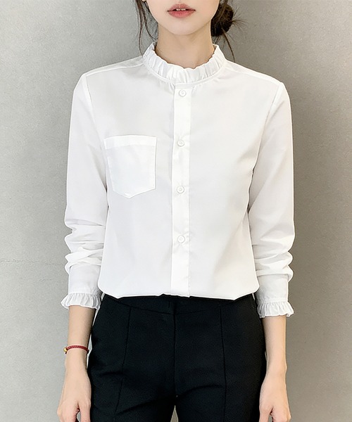 ブラウス シャツ フリルネックシャツ レディース : ZOZOTOWN Yahoo!店