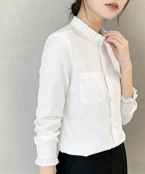 ブラウス シャツ フリルネックシャツ レディース : ZOZOTOWN Yahoo!店